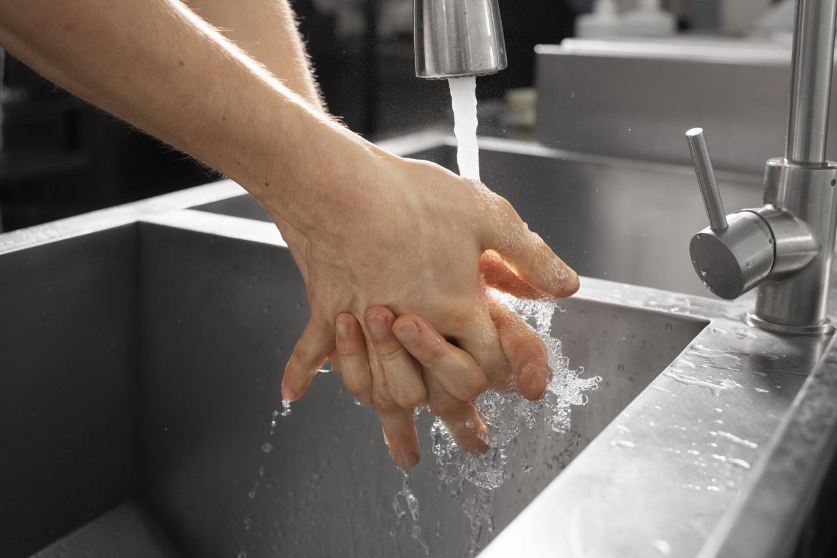 Close up hygienic hand washing