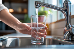 Vecteezy hand filling clear glass with fresh water from chrome 69460671